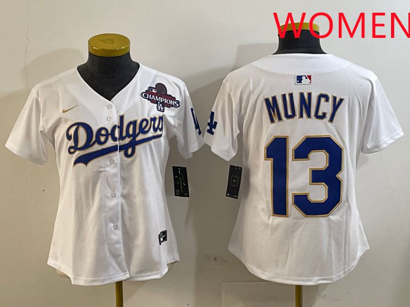 Women Los Angeles Dodgers #13 Muncy White Gold Game 2025 Nike MLB Jersey style 6->women mlb jersey->Women Jersey